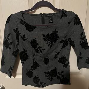 White House Black Market Gray and Black Floral Blouse